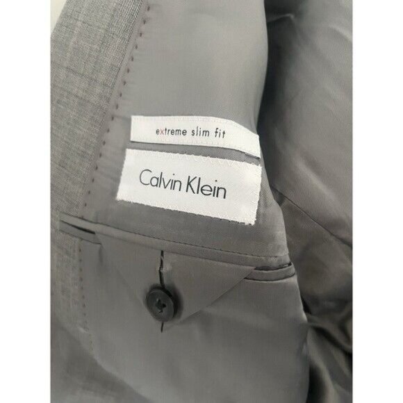 Calvin Klein Mens Gray Extreme Slim Fit 2-Piece Suit 46L Wool Jacket & Pants - Picture 5 of 11